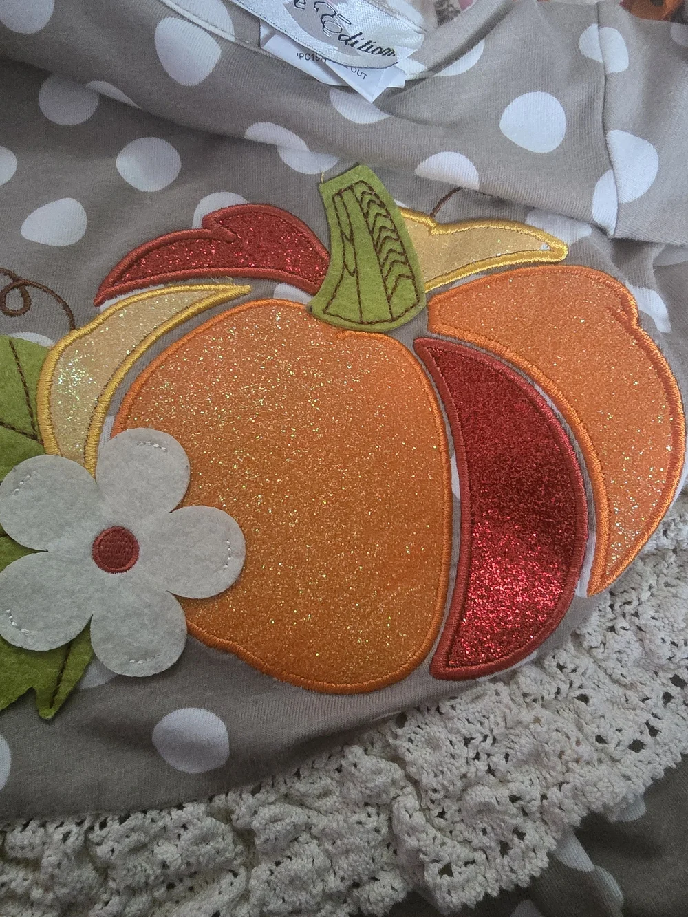 Rare Editions Taupe Polka Dot Pumpkin Top & Autumn Floral Ruffle Pants 18M